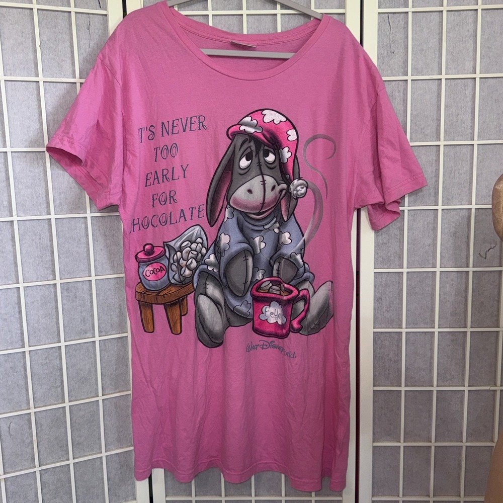 Vintage Y2K Walt Disney World Eeyore Pink Sleep Shirt Unisex Adult One Size